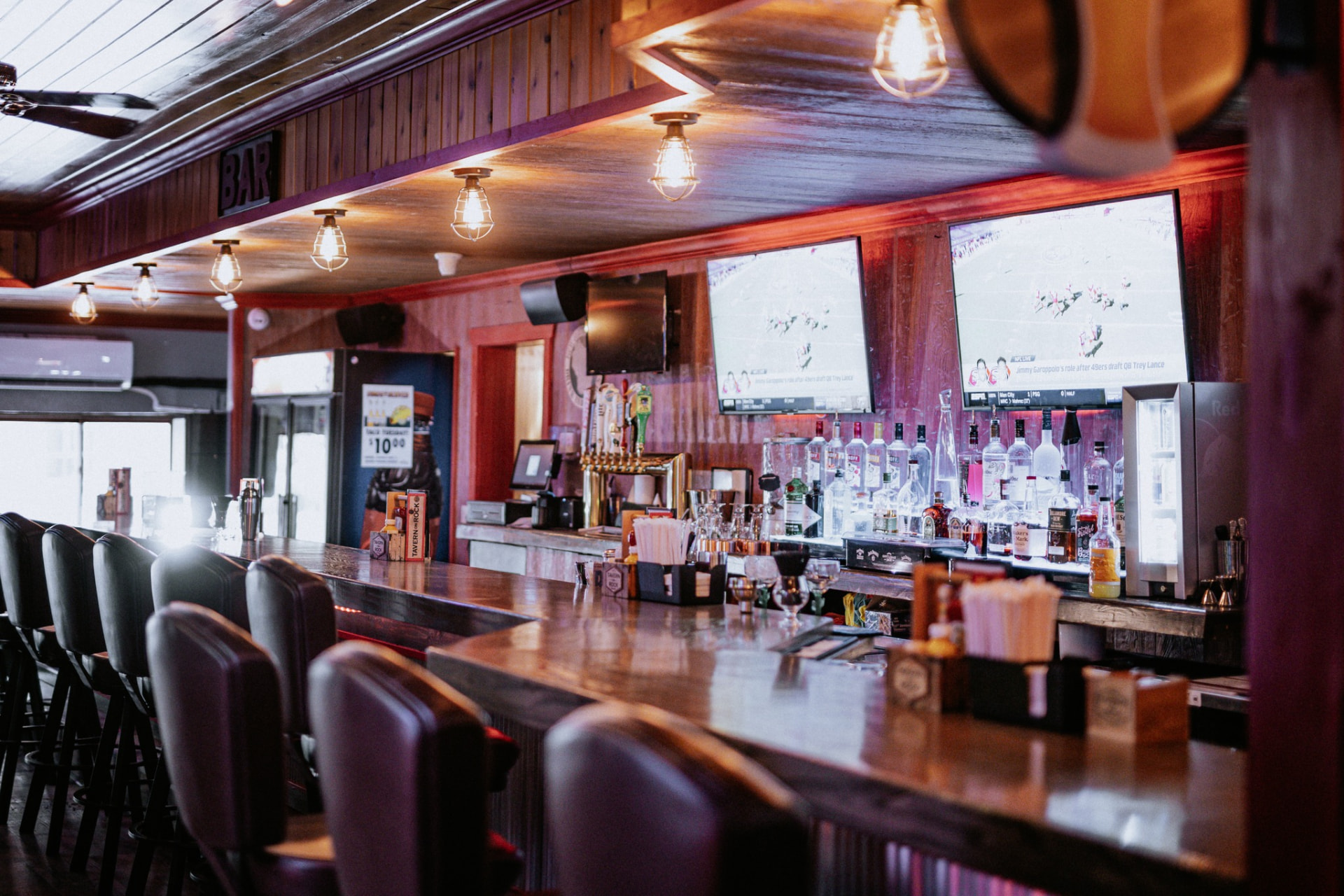 The bar and seating area inside Tavern on Rock